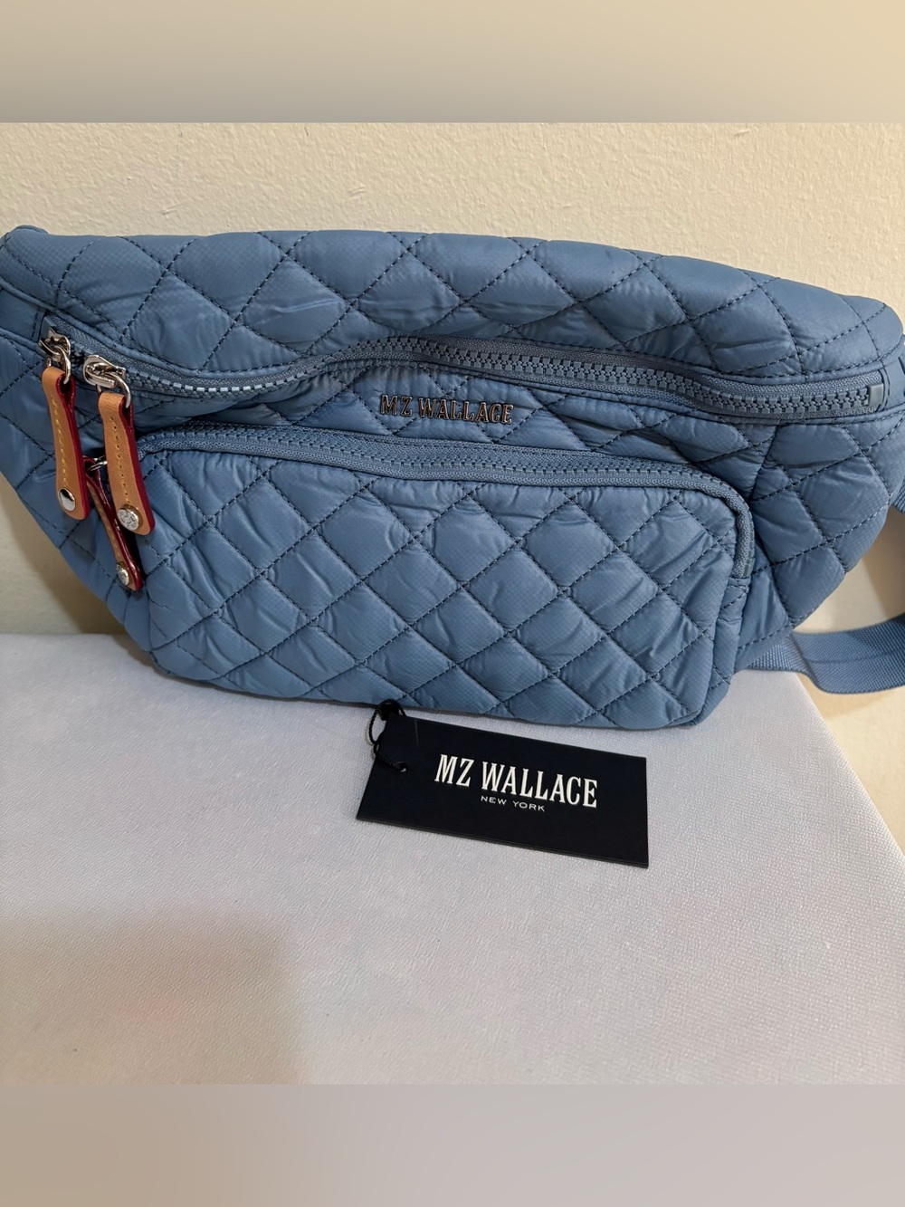 MZ Wallace Quilted Sky Blue Crossbody Belt Bag